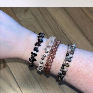 Natural Stone Beaded Bracelet Set - pink and Earth Tones